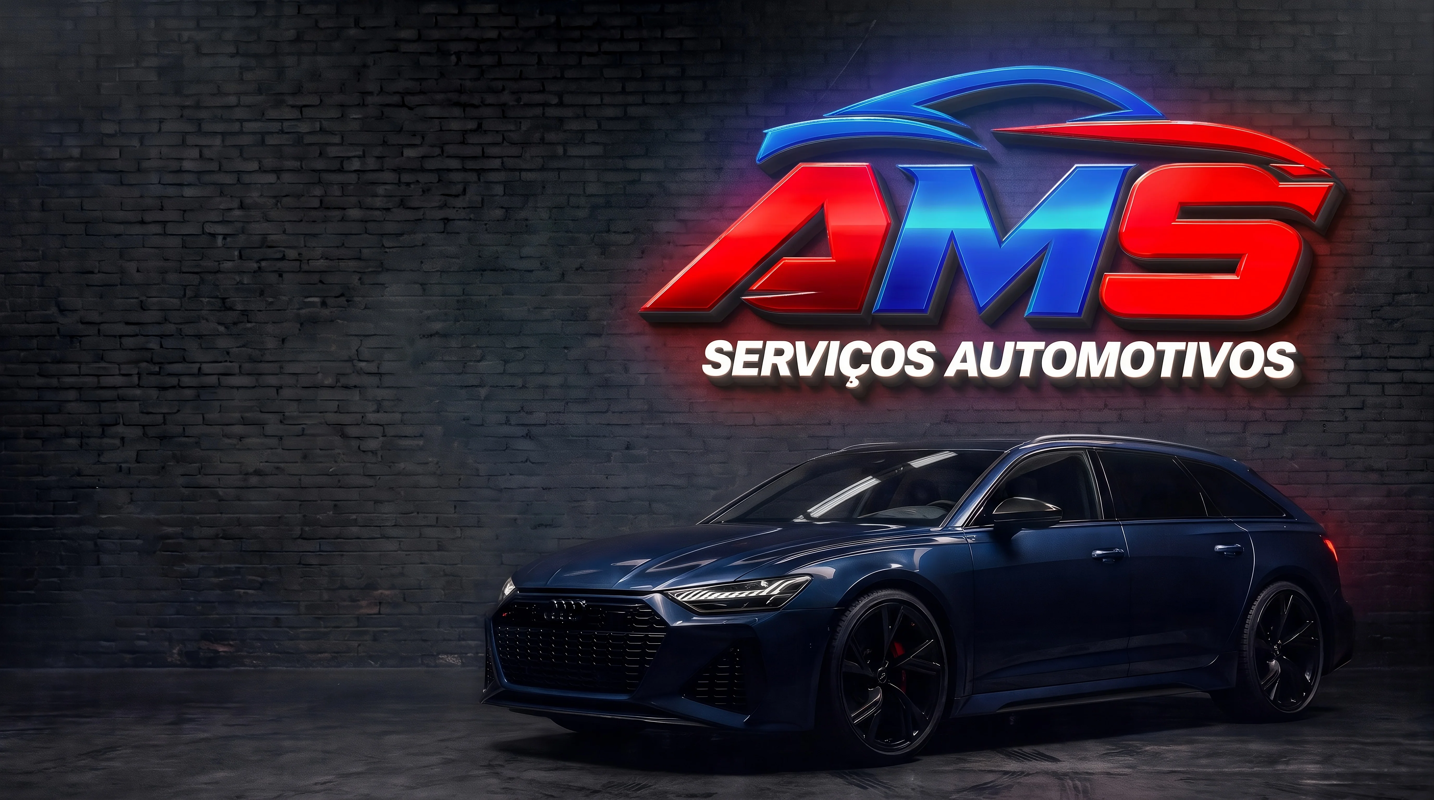 Carro Audi em galpão com Letreiro 3D